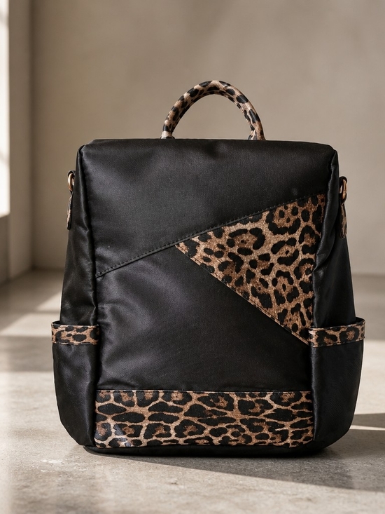 Handbags - Leopard Accent Black Women's Backpack Bag NWOT